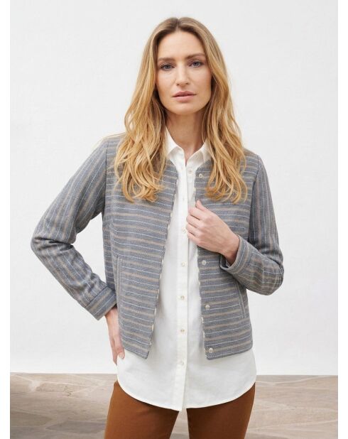 Danila marineblaue gestreifte Jacke aus Wollmischung