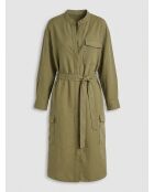 Khakifarbenes Hemdkleid aus Tencel mit Maokragen aus Leinenmischung