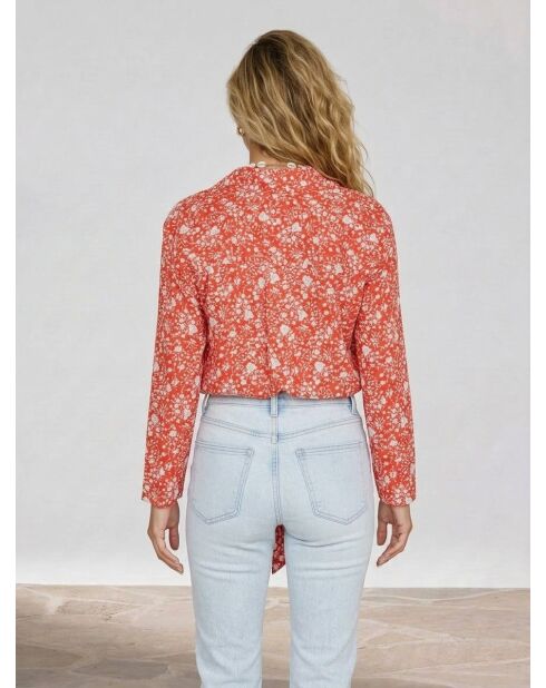 Pegy recht shirt met rode bloemen