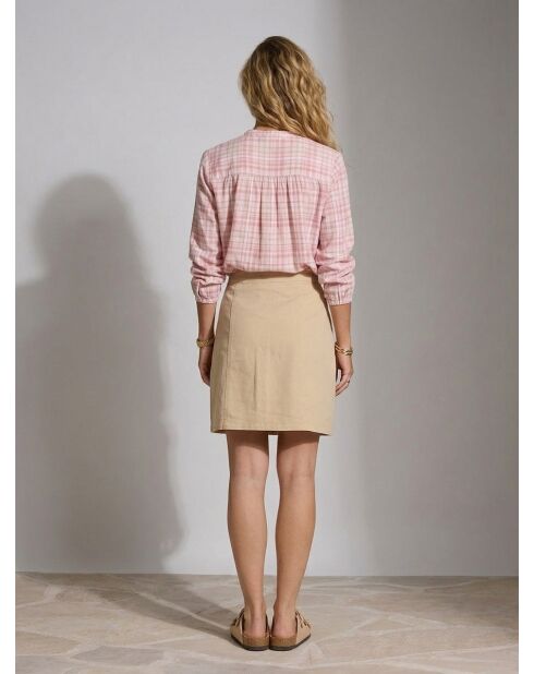 Carina rosa karierte, lockere Bluse