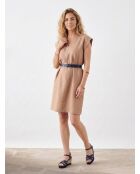 Shane hellbraunes kurzes Kleid aus 100% Leinen