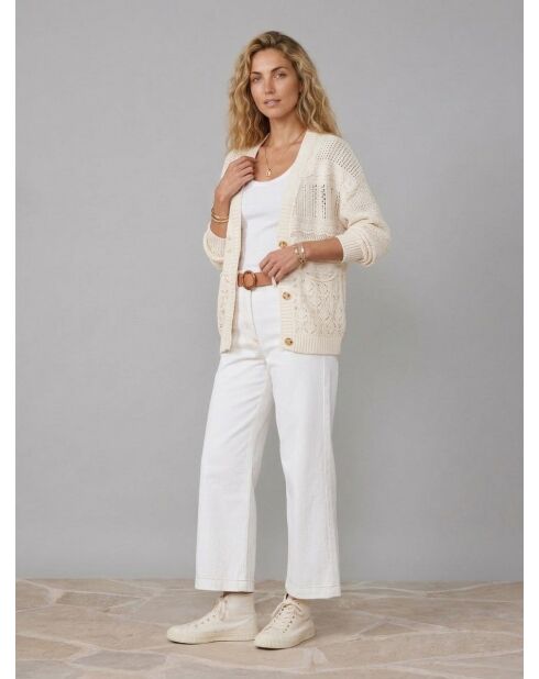 Cárdigan Daisy Ecru Fancy Knit en mezcla de lino