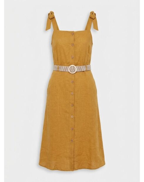 Ritchie ockerfarbenes Kleid aus 100% Leinen