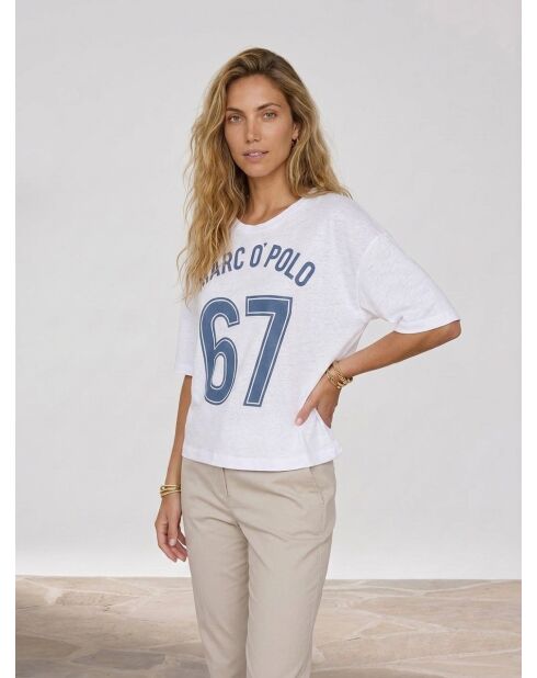 Mop 67 T-Shirt aus 100% Leinen mit Aufdruck in Weiß/Blau