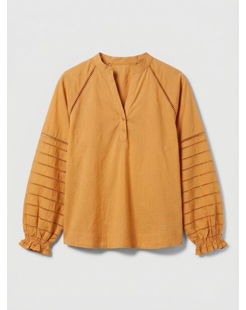 Blusa holgada Ramos de algodón con bordado amarillo oscuro