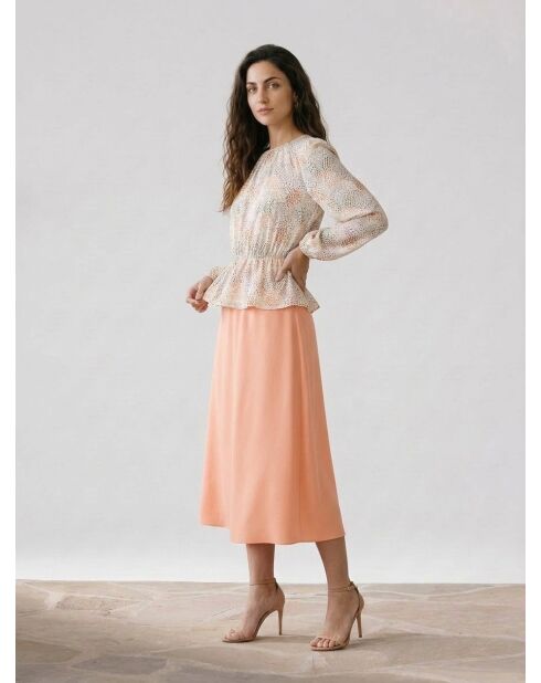 Gala soepelvallende blouse met lichtbeige print