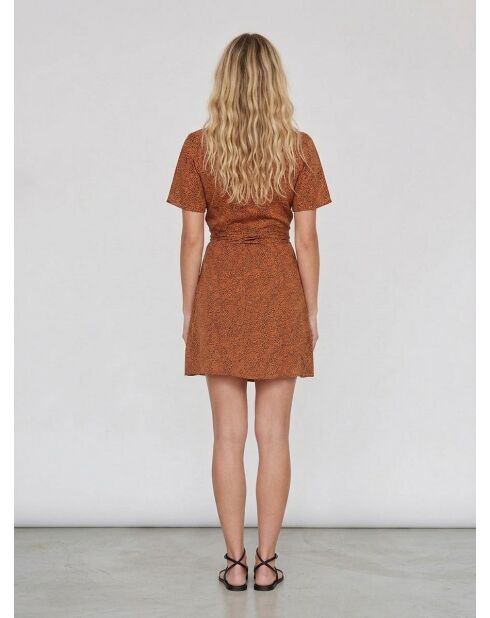Bruine romantische lente-romantische mini-jurk met luipaardprint