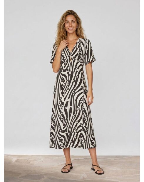 Robe mi-longue Zoé à motifs noir/blanc