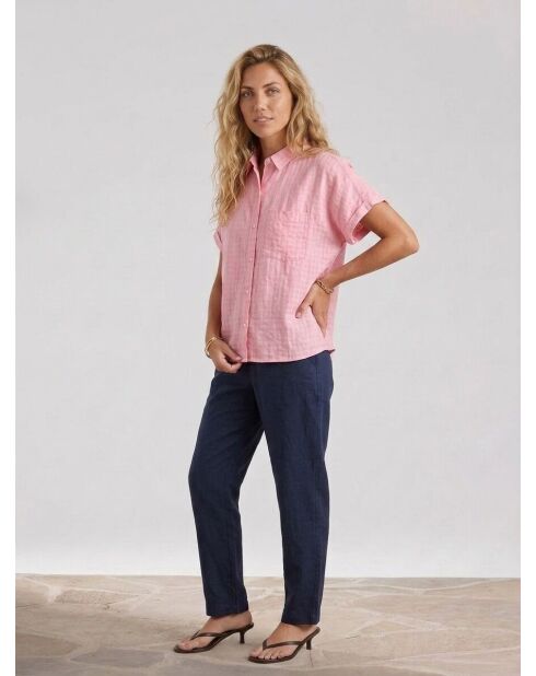 Camisa Laney Down Peony de lino y algodón rosa