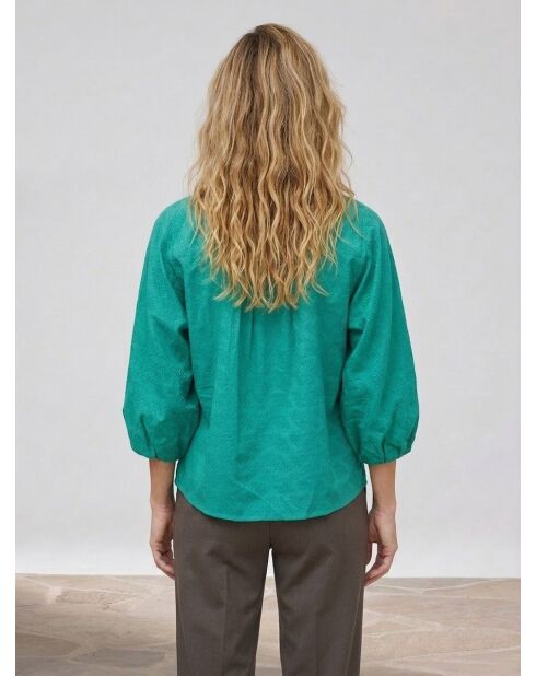 Blouse Célestine à borderies menthe