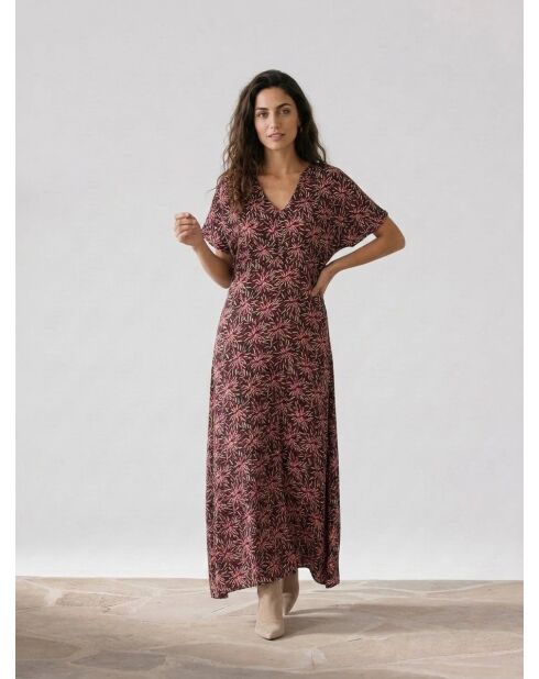 Vestido Soan en mezcla de seda con estampado de estrellas rojas/negras