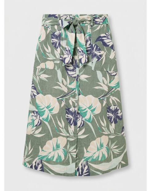 Halflange rok Jamaika kaki/bruin van 100% linnen