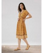 Robe Soraya mi-longue imprimée ocre