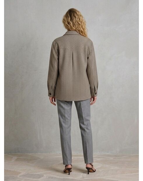 Beige/schwarze Velim-Überhemdjacke aus Baumwolle und Leinen