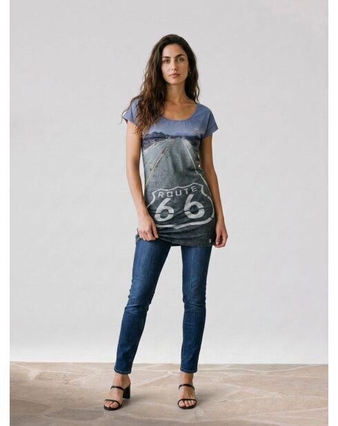 Grijs/blauw bedrukt t-shirt