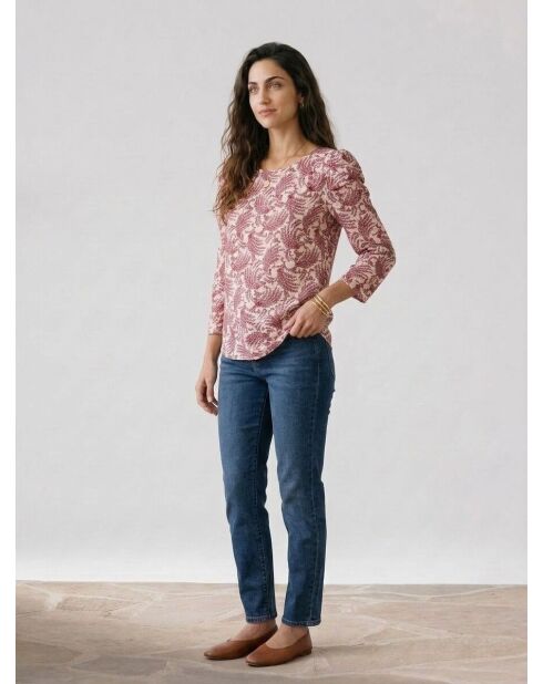 Fluidbluse mit Aufdruck in Rot/Ecru