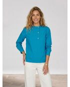 Mittelblaue, gerade Baumwollbluse in Genoise-Optik