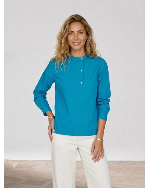 Blouse droite en Coton Genoise bleu moyen