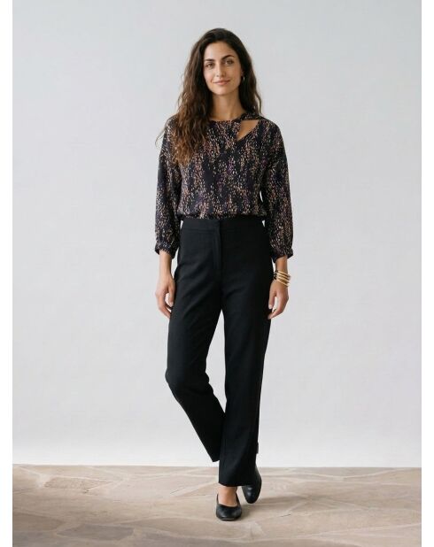 Blusa fluida con motivo multicolore e cut-out