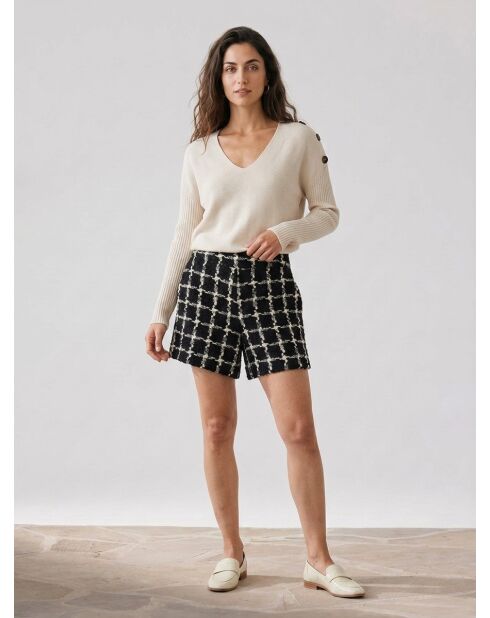 Amy geruite short in zwart/ecru met textuur