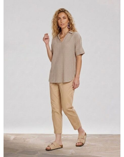 Brasilienbluse mit khaki/beigen Streifen