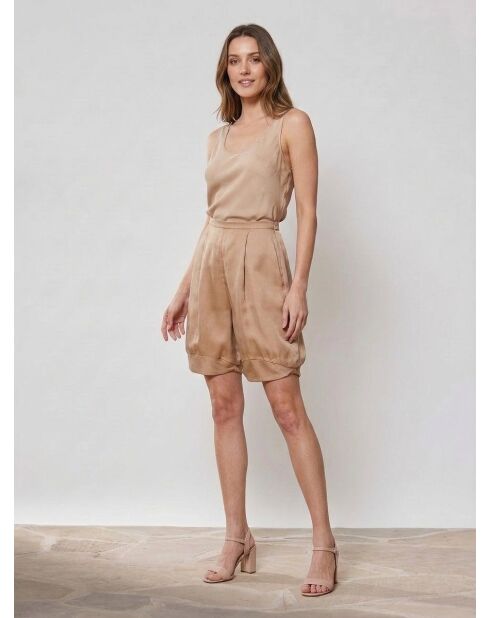 Pantalones cortos holgados 100% seda con pliegues dorados