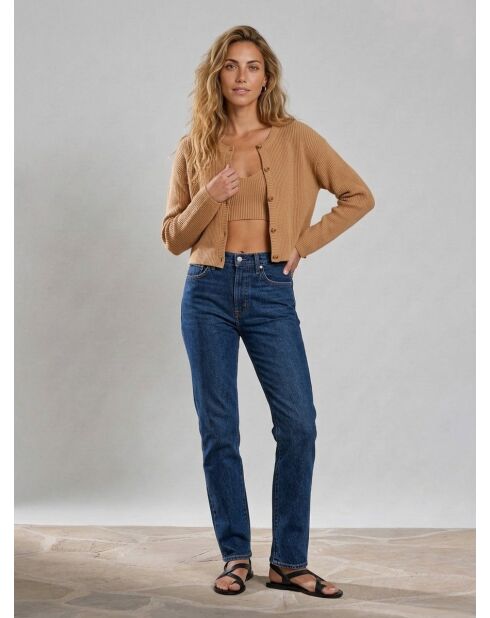 Blaue High Slim Straight Jeans der 70er Jahre