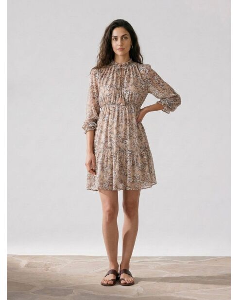 Cali lurex beige korte jurk met print