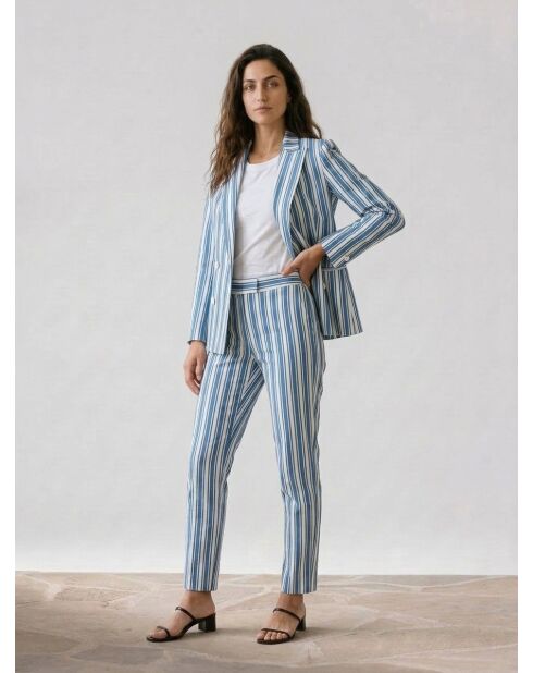 Blaue Vanillejacke aus Baumwolle und Leinen