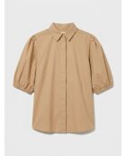 Chemise paperbag pinces manches 3/4 beige