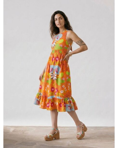 Mexico-orangefarbenes Neckholderkleid