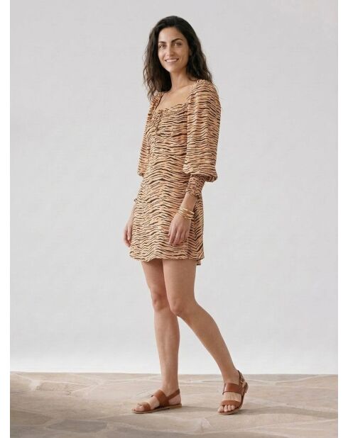Beige/bruine Ira mini-jurk met dierenprint
