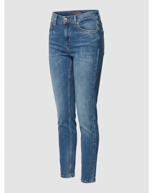 Mittelblaue Skinny-Jeans mit hoher Taille