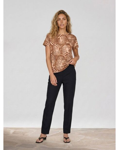 Bruin t-shirt met koraalprint