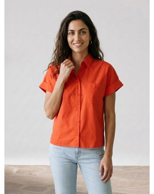 Camisa oversize MC coral de algodón