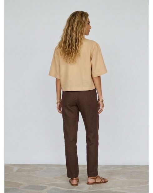 Overhemd van middelbeige linnenmix