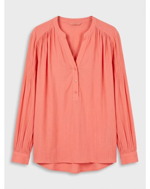 Zalmroze soepelvallende blouse met lange mouwen