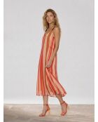 Maelle-Voile-Kleid aus 100% Seide mit rot/rosa Streifen