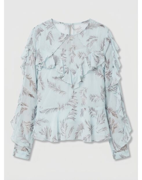 Glamour soepelvallende blouse met print vloeiend hemelsblauw