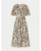 Schwarz/beiges Rafi-Kleid mit Zebra-Print