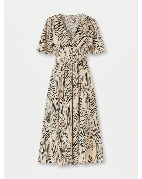 Zwart/beige Rafi-jurk met zebraprint