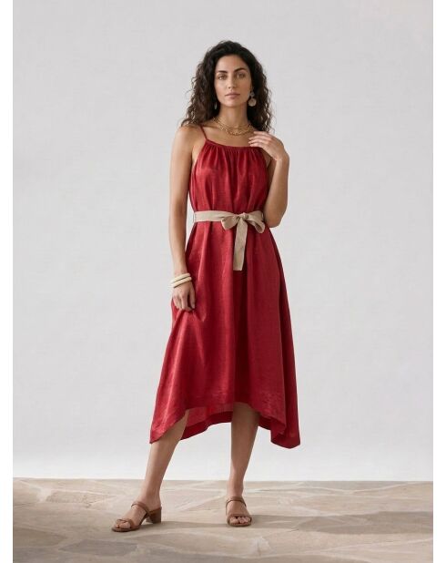 Vestido en mezcla de lino brillante Nahla fushia