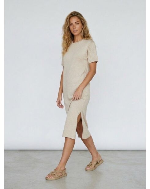 Beiges Kleid Nanou aus Leinen und Baumwolle