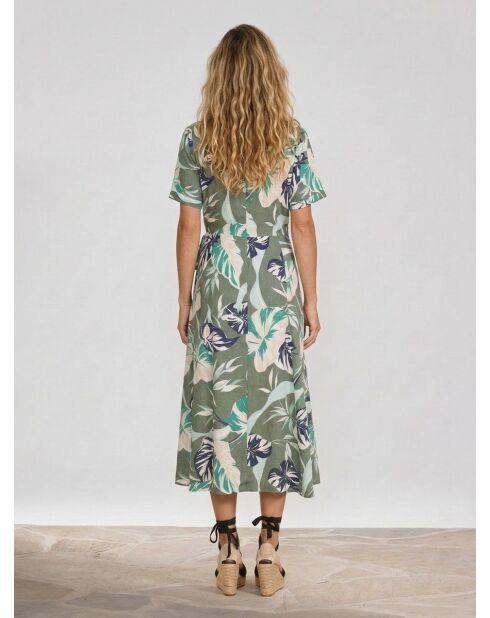 Langes Rollkleid aus 100% Leinen in Khaki/Braun