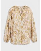 Beige/ecrufarbenes Langarmhemd mit Blumenmuster