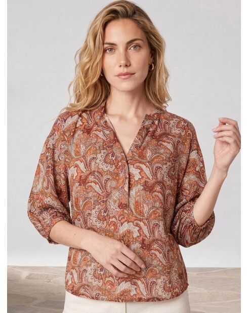 Blusa Kasta Vl marrone/rossa stampata