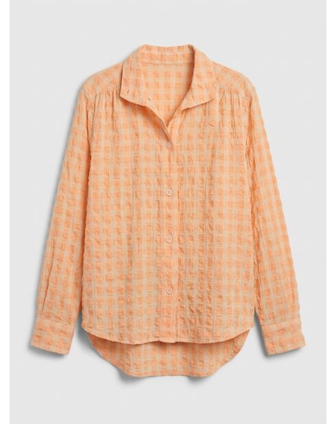 Bluse mit pfirsichfarbenem Karomuster