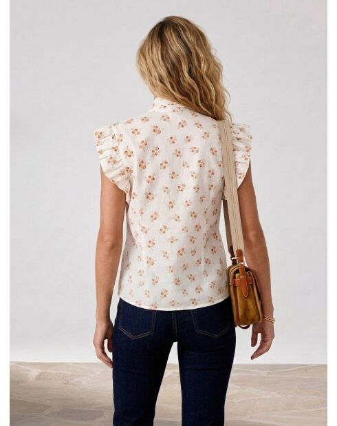 Blusa camisero blanca Antoine con estampado floral y cuello lavallier
