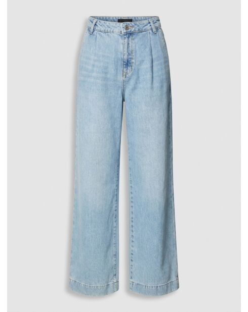Lichtblauwe wijde jeans van katoen en linnenmix met hoge taille