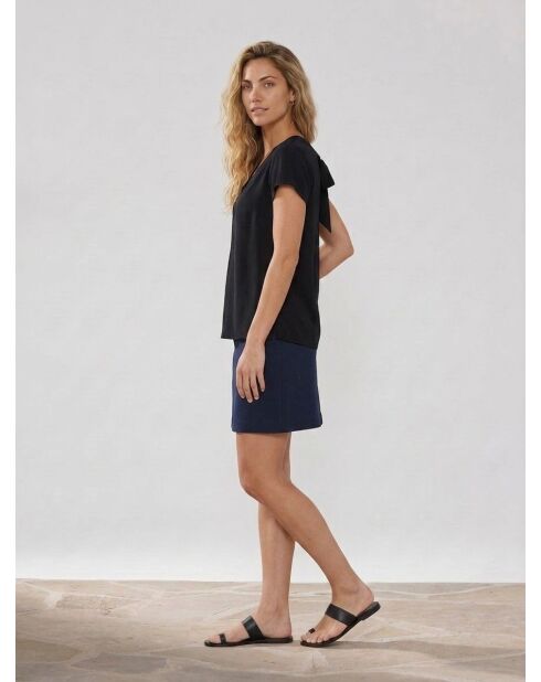 Kleid aus Bi-Material in Marineblau/Rot